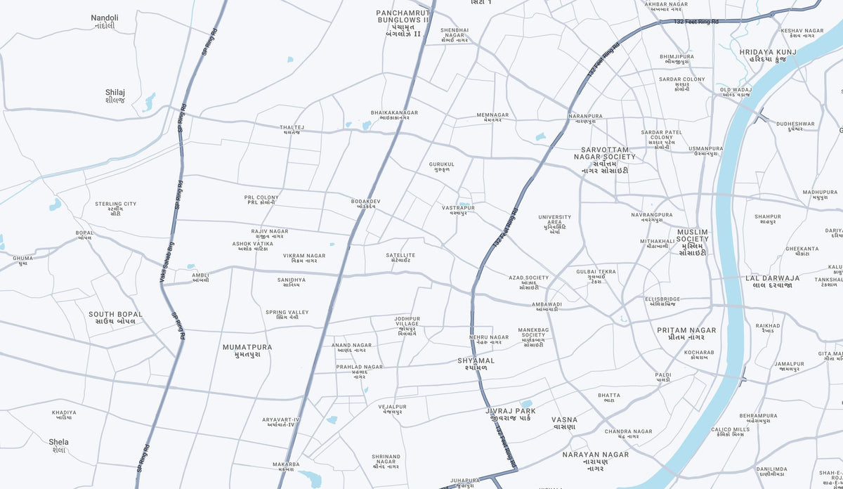 Map of Ahmedabad showing the four Nagar Chasmaghar store locations